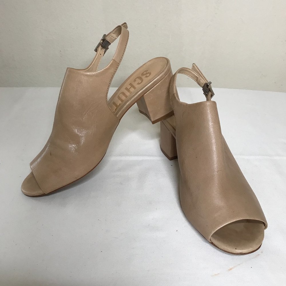 Schutz Peep Toe Sling Back Block Heel Leather Shoe Size 38 Made in Brazil